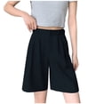 thumbnail image 1 of Lenpel Bermuda Shorts for Women Dressy Casual High Waisted Pleated Wide Leg Shorts Knee Length Summer Shorts with Pockets, 1 of 3