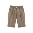 thumbnail image 1 of Lenpel Bermuda Shorts for Women Elastic High Waisted Drawstring Button Front Knee Length Shorts Summer Casual Shorts with Pockets, 1 of 7