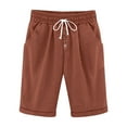 thumbnail image 1 of Lenpel Bermuda Shorts for Women Elastic High Waisted Drawstring Button Front Knee Length Shorts Summer Casual Shorts with Pockets, 1 of 7