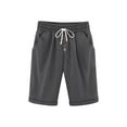 thumbnail image 1 of Lenpel Bermuda Shorts for Women Elastic High Waisted Drawstring Button Front Knee Length Shorts Summer Casual Shorts with Pockets, 1 of 7