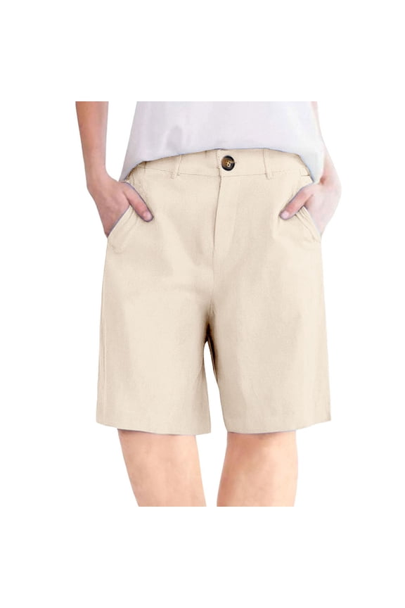 Bermuda Shorts for Women Elastic High Waisted Knee Length Casual Shorts Trendy Summer Shorts with Pockets
