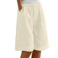 thumbnail image 1 of Lenpel Bermuda Shorts for Women Elastic High Waisted Knee Length Wide Leg Shorts Baggy Summer Casual Shorts with Pockets, 1 of 6
