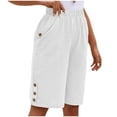 thumbnail image 1 of Lenpel Bermuda Shorts for Women Elastic High Waisted Side Button Straight Leg Casual Shorts Loose Summer Shorts with Pockets, 1 of 6