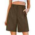 thumbnail image 1 of Lenpel Bermuda Shorts for Women High Waisted Business Casual Pleated Dress Shorts with Pockets Summer Work Shorts, 1 of 3