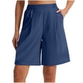 thumbnail image 1 of Lenpel Bermuda Shorts for Women High Waisted Wide Leg Pleated Knee Length Workout Long Shorts Casual Athletic Shorts with Pockets, 1 of 7