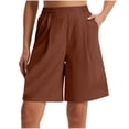 thumbnail image 1 of Lenpel Bermuda Shorts for Women High Waisted Wide Leg Pleated Knee Length Workout Long Shorts Casual Athletic Shorts with Pockets, 1 of 7