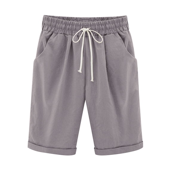 Lenpel Bermuda Shorts for Women Loose Drawstring Elastic High Waisted Summer Casual Shorts Knee Length Shorts with Pockets