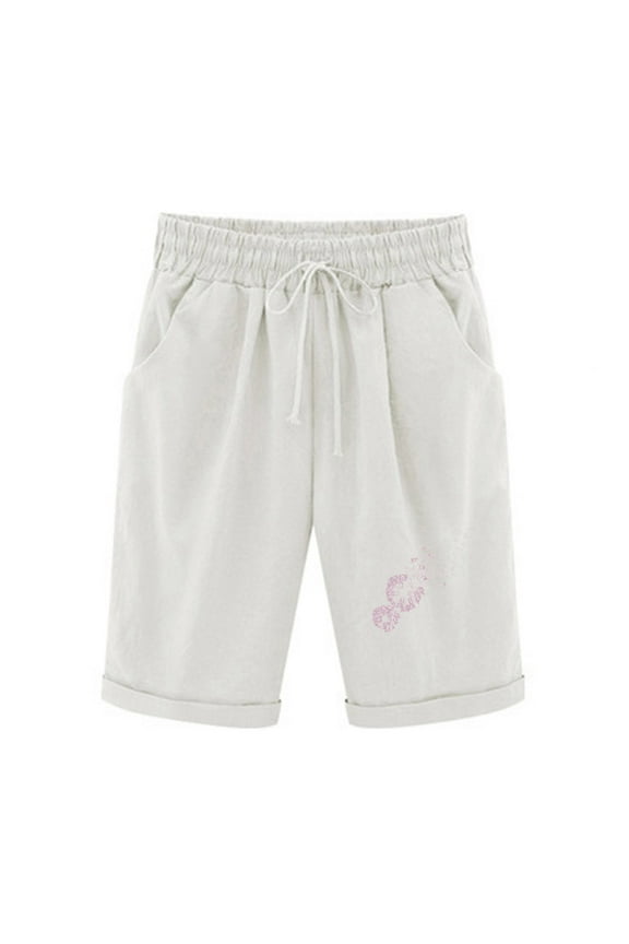 Bermuda Shorts for Women Plus Size High Waisted Drawstring Knee Length Cotton Linen Shorts Summer Casual Shorts with Pockets