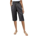 thumbnail image 1 of Lenpel Bermuda Shorts for Women Ruffle Elastic High Waisted Button Front Straight Leg Knee Length Shorts Pull on Casual Shorts, 1 of 7