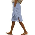 thumbnail image 1 of Lenpel Bermuda Shorts for Women Striped High Waisted Drawstring Side Button Split Cotton Linen Shorts Casual Knee Length Shorts, 1 of 6