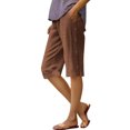 thumbnail image 1 of Lenpel Bermuda Shorts for Women Summer Casual Elastic High Waisted Side Button Cotton Linen Shorts Knee Length Shorts, 1 of 7