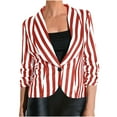 thumbnail image 1 of Lenpel Blazers for Women 3/4 Sleeve Open Front Lapel Button Striped Lightweight Jackets Trendy Outwear, 1 of 5