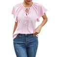 thumbnail image 1 of Lenpel Blouses for Women Dressy Casual Ruffle Short Sleeve V Neck Tie Front Eyelet Embroidered Shirts Trendy Summer Tops, 1 of 7