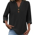 thumbnail image 1 of Lenpel Blouses for Women Dressy Casual V Neck Quarter Button 3/4 Length Sleeve Tops Trendy Spring Summer Clothes, 1 of 6