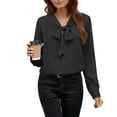 thumbnail image 1 of Lenpel Blouses for Women Dressy Long Sleeve Bow Tie Neck Curved Hem Business Casual Work Tops Loose Office Shirts(Black,X-Large), 1 of 6