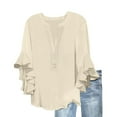 thumbnail image 1 of Lenpel Blouses for Women Fashion Ruffle 3/4 Sleeve V Neck Half Button Casual Loose Tunic Tops Spring Summer Outfits, 1 of 5
