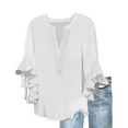 thumbnail image 1 of Lenpel Blouses for Women Fashion Ruffle 3/4 Sleeve V Neck Half Button Casual Loose Tunic Tops Spring Summer Outfits, 1 of 5