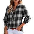 thumbnail image 1 of Lenpel Blouses for Women Trendy Long Sleeve V Neck Quarter Button Plaid Dressy Casual Tops Loose Work Shirts(Black,X-Large), 1 of 7