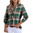 thumbnail image 1 of Lenpel Blouses for Women Trendy Long Sleeve V Neck Quarter Button Plaid Dressy Casual Tops Loose Work Shirts(Green,X-Large), 1 of 7