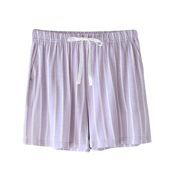 Lenpel Boxer Shorts for Women Casual Striped Elastic Waist Drawstring Lounge Shorts Summer Beach Shorts with Pockets