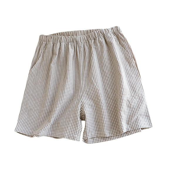 Lenpel Boxer Shorts for Women Summer Casual Plaid Elastic Waist Soft Cotton Sleep Lounge Shorts Beach Pajama Bottoms