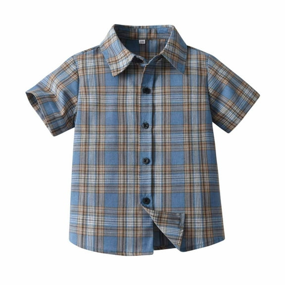 Lenpel Boys' Button down Shirts Toddler Short Sleeve Collared Plaid Shirts Summer Casual Formal Tops 3-9 Y