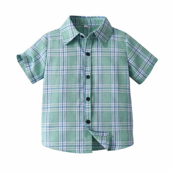 Lenpel Boys' Button down Shirts Toddler Short Sleeve Collared Plaid Shirts Summer Casual Formal Tops 3-9 Y