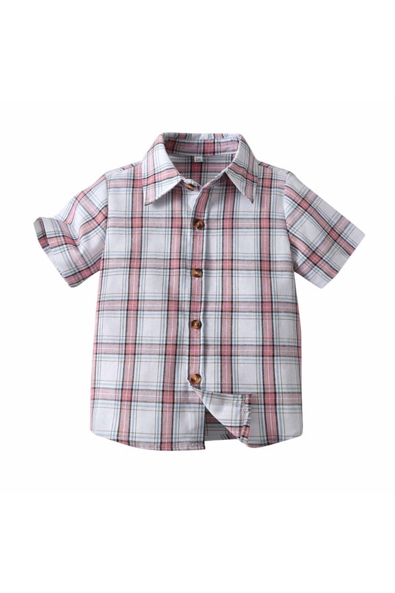 Boys' Button down Shirts Toddler Short Sleeve Collared Plaid Shirts Summer Casual Formal Tops 3-9 Y