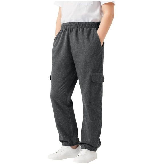 Lenpel Boys' Cargo Joggers Baggy Elastic Waist Pull on Cinch Bottom Sweatpants Casual Athletic Trousers for Children(Dark Gray,9-10 Years)