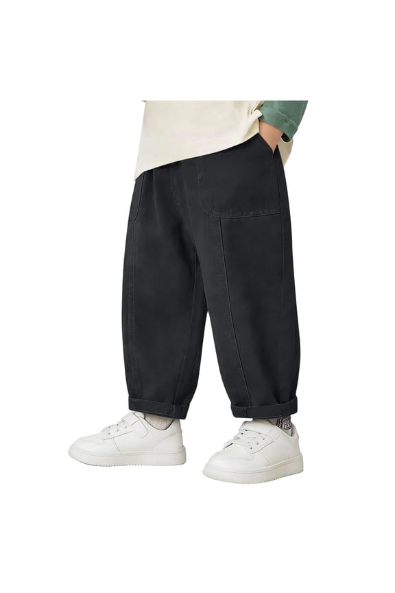 Boys' Cargo Pants Toddler Baby Cotton Elastic Waist Pull on Wide Leg Lantern Pants Baggy Casual Trousers with Pockets