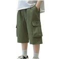 thumbnail image 1 of Lenpel Boys' Cargo Shorts Cotton Wide Leg Knee Length Workout Hiking Shorts with Pockets Summer Casual Shorts for Children 5-15 Y, 1 of 5
