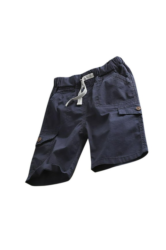 Boys' Cargo Shorts Summer Casual Elastic Waist Drawstring Knee Length Shorts Children Bermuda Hiking Shorts 3-15 Y