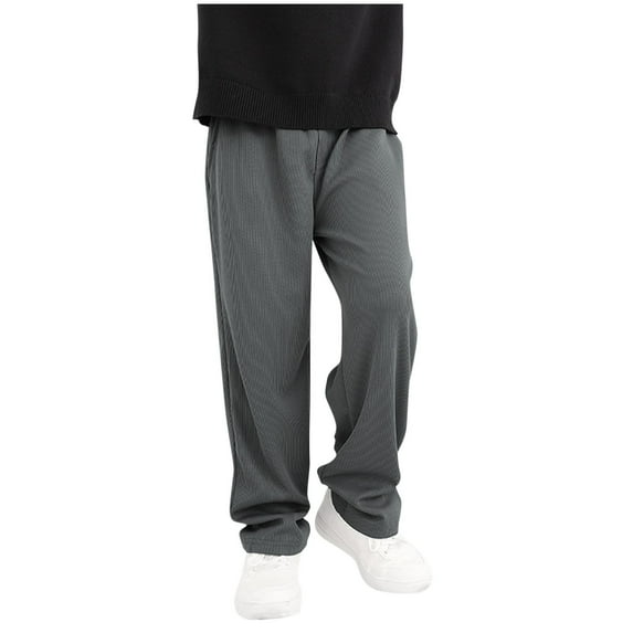 Lenpel Boys' Casual Corduroy Pants High Elastic Waist Drawstring Straight Wide Leg Pants Children Loose Trousers