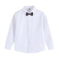 thumbnail image 1 of Lenpel Boys' Dress Shirts Long Sleeve Bow Knot Collared Curved Hem Button down Blouses School Casual Formal Tops for Kids(Blue,5-6 Years), 1 of 4