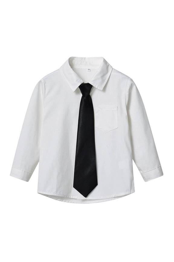 Boys' Dress Shirts Toddler Baby Long Sleeve Collared Bow Tie Curved Hem Button down Blouses Infant Newborn Clothes(White,9-10 Years)