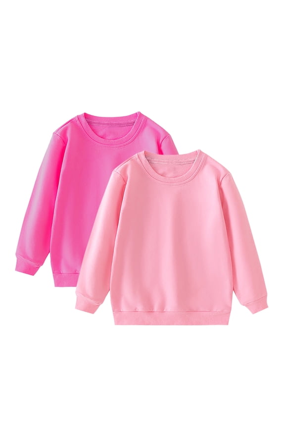 Boys Girls' 2 Pc Sweatshirts Cotton Long Sleeve Crew Neck Pullover Sweatshirt Tops Toddler Baby Clothes 1-11 Years(Pink,1-2 Years)