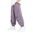 thumbnail image 1 of Lenpel Boys Girls' Baggy Joggers Elastic Waist Pull on Pleated Cinch Bottom Athletic Pants Kids Casual Pants with Pockets(Purple,15-16 Years), 1 of 5