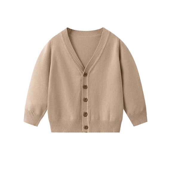Lenpel Boys Girls' Cardigan Sweaters Unisex Toddler Long Sleeve V Neck Button down Knit Cardigans Casual Outwear Jackets(Khaki,7-8 Years)
