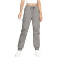 thumbnail image 1 of Lenpel Boys Girls' Cargo Pants Elastic High Waisted Drawstring Twill Joggers Casual Athletic Trousers for Children with Pockets(Gray,12-13 Years), 1 of 4
