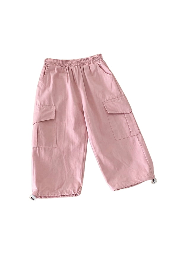 Boys Girls' Cargo Pants Toddler Baby Cotton Elastic Waist Pull on Wide Leg Pants Casual Sports Trousers with Pockets