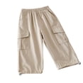 thumbnail image 1 of Lenpel Boys Girls' Cargo Pants Toddler Baby Cotton Elastic Waist Pull on Wide Leg Pants Casual Sports Trousers with Pockets, 1 of 5