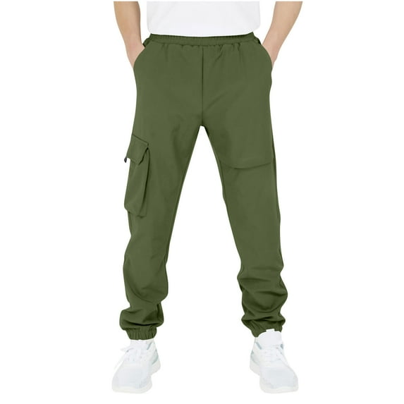 Lenpel Boys Girls' Cargo Pants Unisex Children Elastic Waist Waterproof Travel Hiking Pants Casual Athletic Pants(Green,6-7 Years)