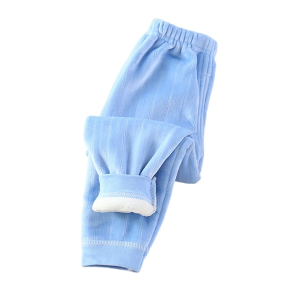 Lenpel Boys Girls Fleece Lined Pants Casual Loose Solid Color Joggers Elastic Waist Warm Kids Pants Fall Winter Clothes(Blue,0-1Years)