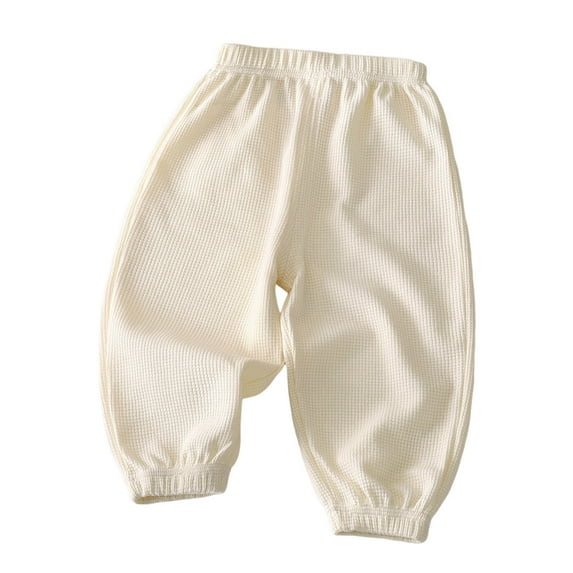 Lenpel Boys Girls' Jogger Pants Toddler Baby Elastic Waist Textured Knit Pull on Pants Unisex Newborn Clothes 3 M-8 Y(Beige,3-6 Month)