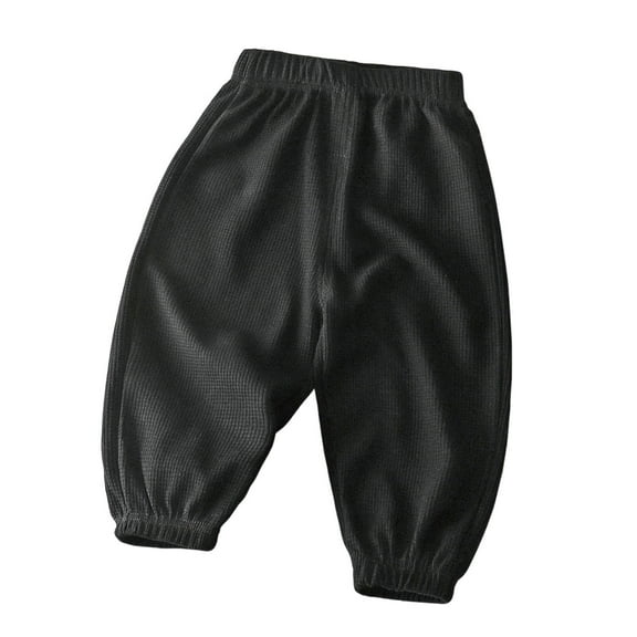 Lenpel Boys Girls' Jogger Pants Toddler Baby Elastic Waist Textured Knit Pull on Pants Unisex Newborn Clothes 3 M-8 Y(Black,3-6 Month)
