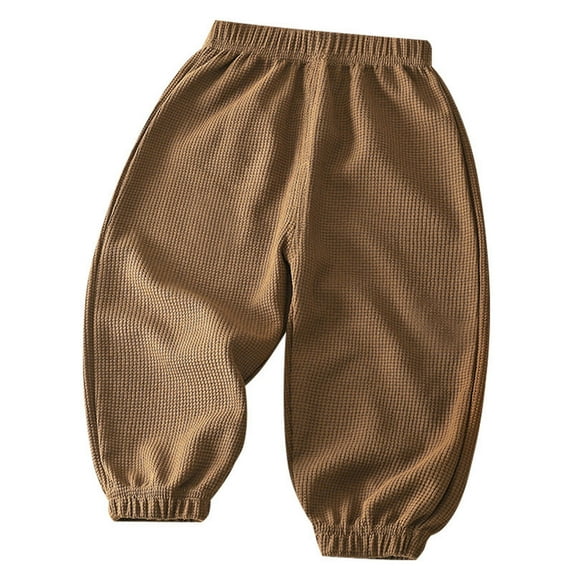 Lenpel Boys Girls' Jogger Pants Toddler Baby Elastic Waist Textured Knit Pull on Pants Unisex Newborn Clothes 3 M-8 Y(Khaki,3-6 Month)