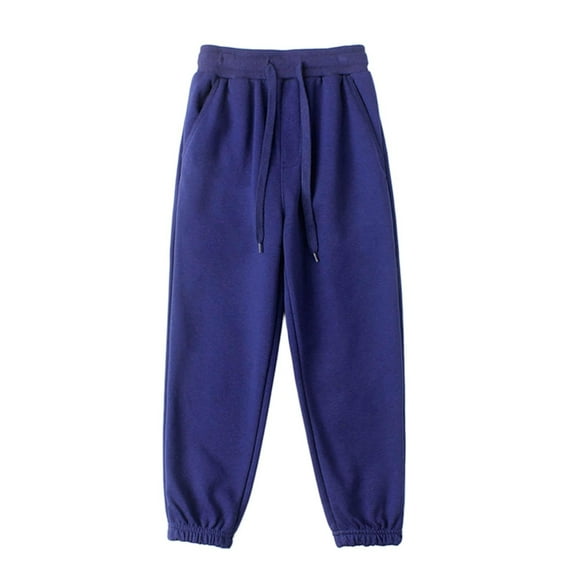 Lenpel Boys Girls' Joggers Cotton Elastic Waist Drawstring Tapered Leg Sweatpants Casual Athletic Pants with Pockets(Dark Blue,12-13 Years)