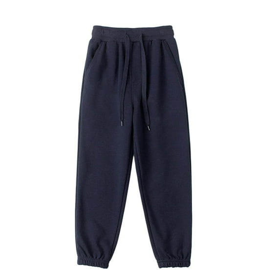 Lenpel Boys Girls' Joggers Cotton Elastic Waist Drawstring Tapered Leg Sweatpants Casual Athletic Pants with Pockets(Navy,12-13 Years)
