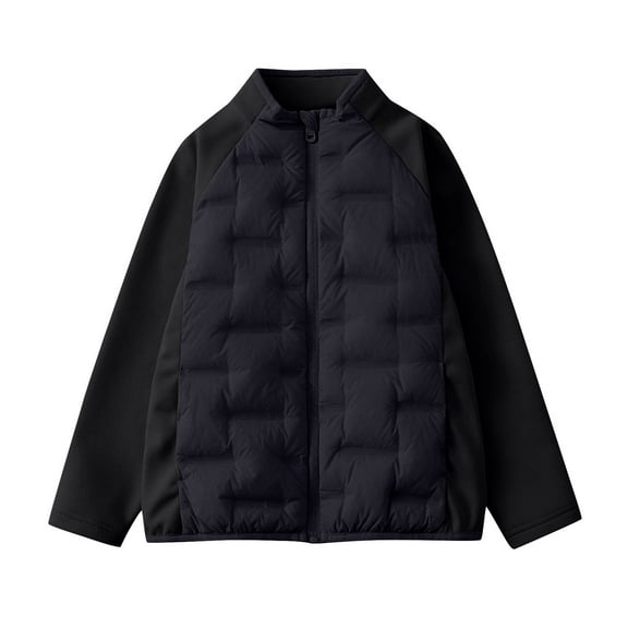 Lenpel Boys Girls' Puffer Jackets Lightweight Long Sleeve Mock Neck Patchwork Zip up Quilted Jackets Children Winter Coats(Black,5-6 Years)