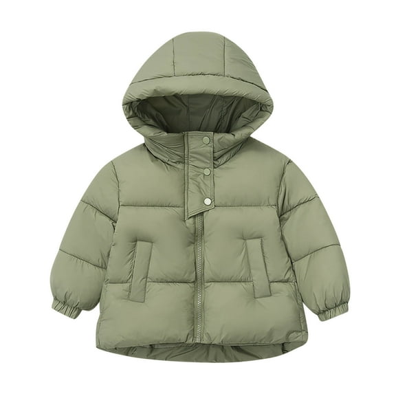 Lenpel Boys Girls' Puffer Jackets Toddler Baby Long Sleeve Button Zip up Hooded Quilted Jackets Warm Padded Coats with Pockets(Green,7-8 Years)